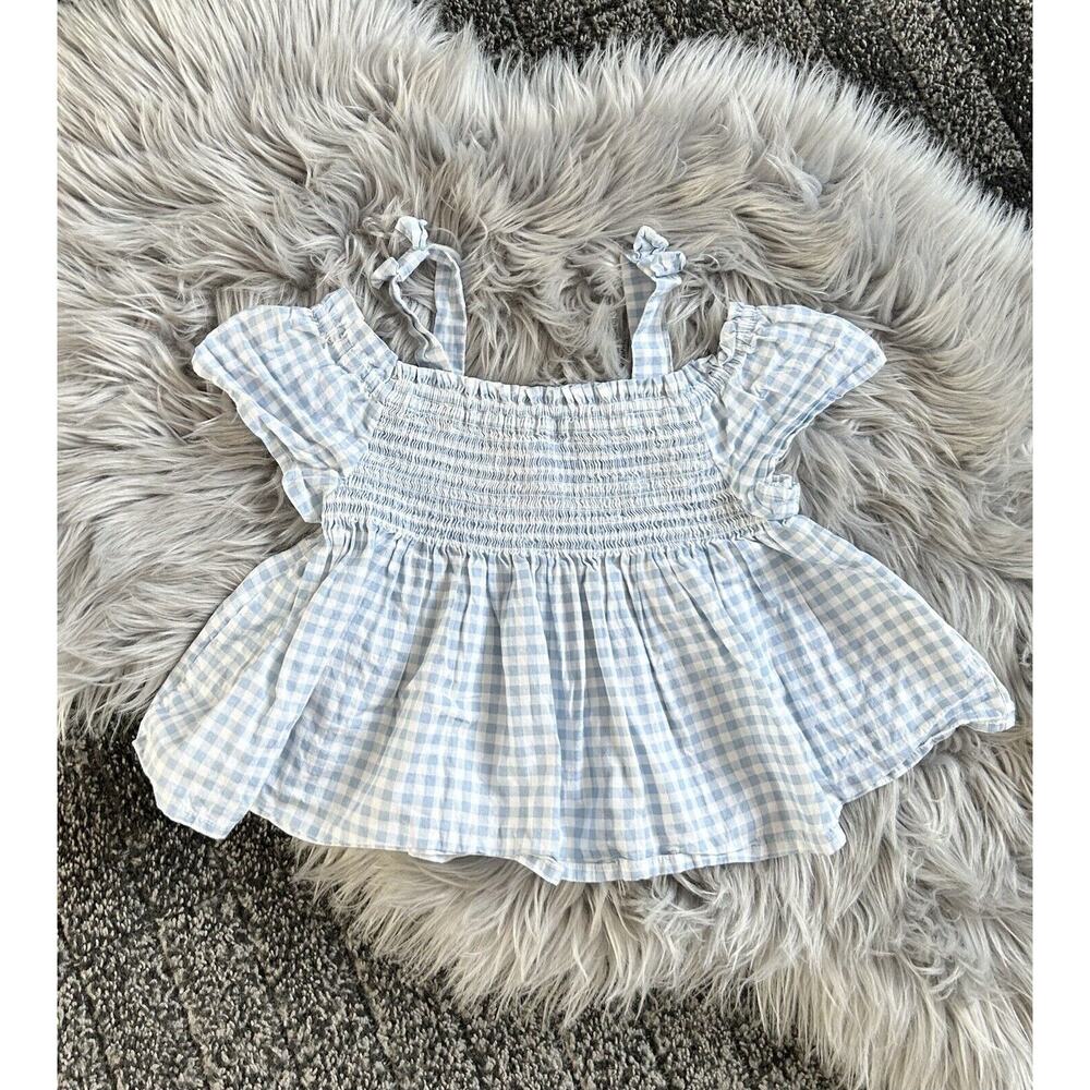 Tommy Bahama Girls Light Blue Gingham Short Sleeve Blouse M‎ 7/8